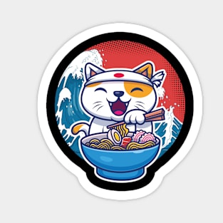 Retro vintage cat eat ramen Sticker